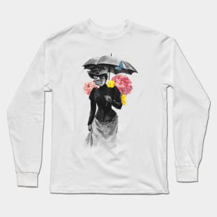 Hand drawn lady with umbrella Long Sleeve T-Shirt